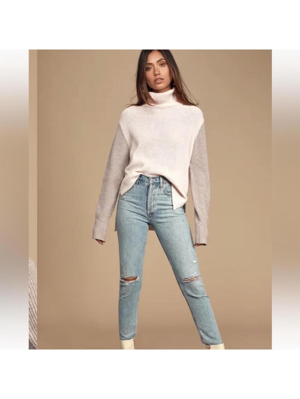 Lulus beachcore grandmacore turtleneck Ribbed blush Sweater small